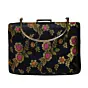 Woman Black Golden Flower Printed Clutch