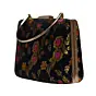 Woman Black Golden Flower Printed Clutch