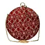 Women Red Embroidery Round Clutch