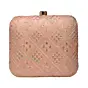 Woman Peach Sequins Embroidery Party Clutch