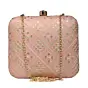 Woman Peach Sequins Embroidery Party Clutch