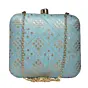 Woman Light Blue Embroidery Party Clutch