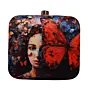 Woman Red Butterfly Portrait Printed Clutch