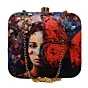 Woman Red Butterfly Portrait Printed Clutch