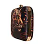 Woman Black Based Tiger Printed Clutch
