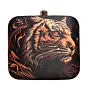 Woman Black Based Tiger Printed Clutch