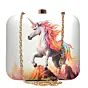 Woman White Based Unicorn Printed Clutch