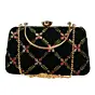 Women Dark Green Embroidery Party Clutch