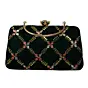 Women Dark Green Embroidery Party Clutch