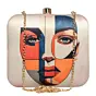 Woman Abstract Art Portrait Printed Clutch