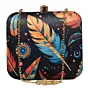 Women Black Based Feather Printed Clutch