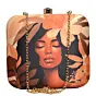Woman Beige Floral Afro Women Portrait Printed Clutch