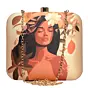 Beige Floral Women Portrait Printed Clutch