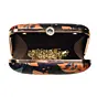 Women Black Based Feather Printed Clutch