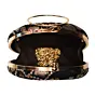 Women Black And Golden Round Embroidery Clutch