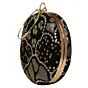 Women Black And Golden Round Embroidery Clutch