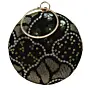 Women Black And Golden Round Embroidery Clutch