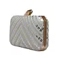 Woman Silver Sequins White Embroidery Clutch