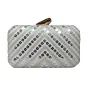 Woman Silver Sequins White Embroidery Clutch