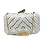 Woman Silver Sequins White Embroidery Clutch