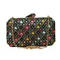 Women Black Sequins Multicolour Embroidery Clutch