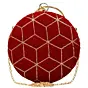 Woman Red And Golden Sequin Embroidery Round Clutch