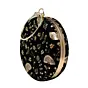 Women Black And Golden Embroidery Round Clutch
