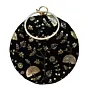 Women Black And Golden Embroidery Round Clutch