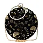 Women Black And Golden Embroidery Round Clutch