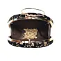 Women Black And Golden Embroidery Round Clutch