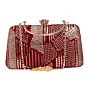 Women Red Sequins Multipattern Embroidery Party Clutch