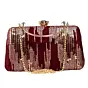 Women Golden Sequins Maroon Embroidery Party Clutch