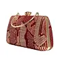 Women Red Sequins Multipattern Embroidery Party Clutch