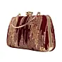 Women Golden Sequins Maroon Embroidery Party Clutch