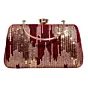 Women Golden Sequins Maroon Embroidery Party Clutch