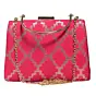 Women Magenta Pink Brocade Fabric Clutch