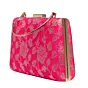 Woman Pink And Golden Brocade Fabric Clutch