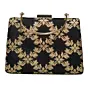 Women Black And Golden Brocade Fabric Clutch