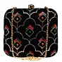 Woman Black Multicolour Sequins Embroidery Clutch