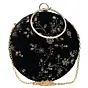 Women Black And Golden Floral Sequins Embroidery Clutch