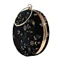 Women Black And Golden Floral Sequins Embroidery Clutch