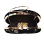 Women Black And Golden Floral Sequins Embroidery Clutch