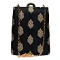Women Black Brocade Fabric Vertical Clutch