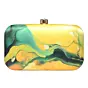 Women Green And Yellow Flow Art Printed Clutch