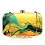 Women Green And Yellow Flow Art Printed Clutch