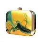 Women Green And Yellow Flow Art Printed Clutch