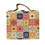Women Moroccan Tiles Printed Suitcase Style Clutch Bag