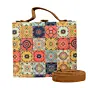 Women Moroccan Tiles Printed Suitcase Style Clutch Bag