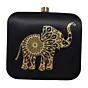Women Black Mandala Elephant Printed Clutch Bag