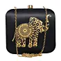 Women Black Mandala Elephant Printed Clutch Bag